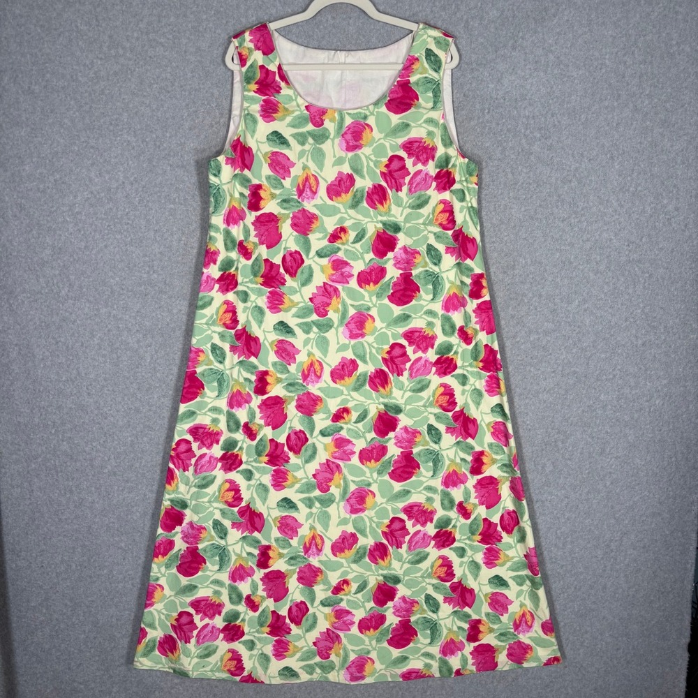 Y2K Vintage Handmade Floral Midi Maxi Dress XL Pink Green Cottage Grandma Garden